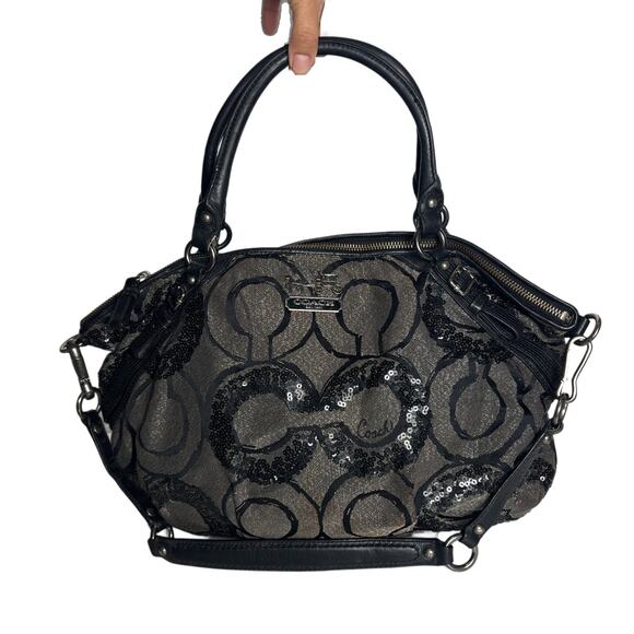 Coach Madison Sophia Sequin Op Art Satchel – Black/Gunmetal (Style 18940) - Picture 1 of 9
